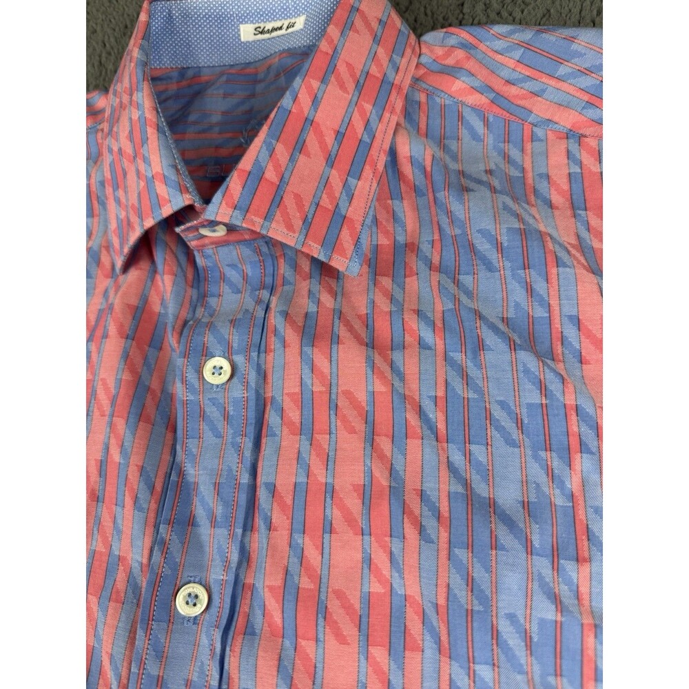 Bugatchi Shirt Mens XLarge Blue Red Striped Geometric Fit Button Up Long Sleeve